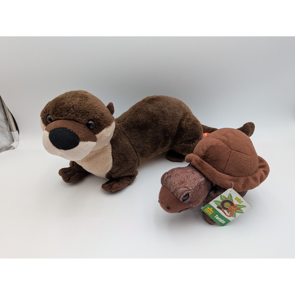 Wild Republic Plush Lot Brown Otter Tortoise Cuddlekins Wildlife Stuffed Animal